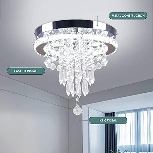 FRIXCHUR 11.8" Crystal Chandelier Crystal Ceiling Light Modern LED Chandeliers Flush Mount Ceiling Lighting Fixture for Bedroom Hallway Dinning Room (Cool White)