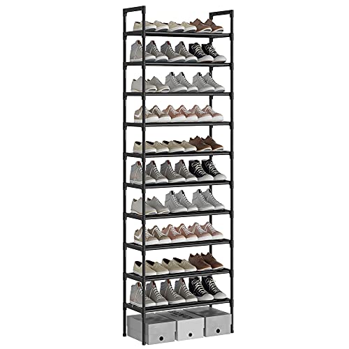 AcornFort S-538 10 Tiers Black Adjustable Shoe Storage Tall Shoe Rack Organiser Shelf Hold Stand for 30 Pairs Shoe, 56 x 30 x 170cm, Sturdy Design,