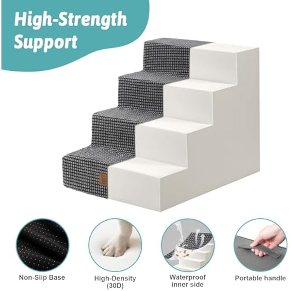 COZY KISS Dog Stairs for Small Dogs, 4 Tier Wider Pet Stairs for Bed Sofa Car, 45cm H Non-Slip Dog Steps for Old Cats, Puppy, Small Medium Dogs, 60x45x45 cm, 4 Tiers, Dark Grey
