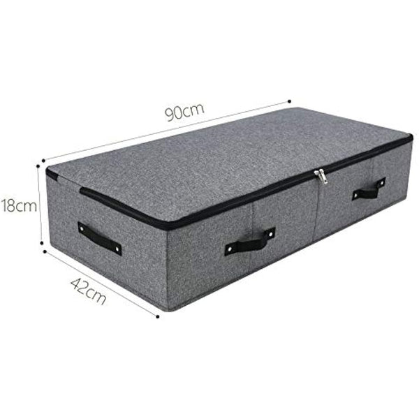 Foldable Under Bed Storage Box with Plastic Support Liner, 6 Handles, Zipper Lid, Blankets Clothes Comforters Storage Bin Organizer for Bedroom and Closet, 90×42×18cm, Black Grey