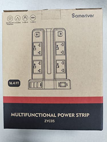 Tower Extension Lead, (3250W 13A) Extension Tower 8 AC Outlets & 4 USB Ports, Surge Protection Extension Lead with 4 Independent Switch, 17W USB C Ports Extension Cable 3M for Office, Home, Kitchen