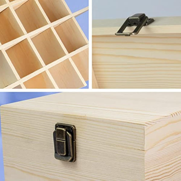 Essential Oil Storage Box Wooden Essential Oils Display Organizer 25 Slots Stand Holder for 15 ml Bottles Nail Polish Collection With Lid