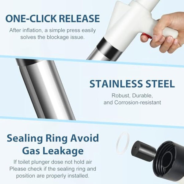 inShareplus Toilet Plunger, White Toilet Unblocker Heavy Duty, High Pressure Plunger Kit with 4 Replaceable Heads, Plunger Sink Unblocker for Unblocking Toilets, Sink, Bathtub, Floor, Drain