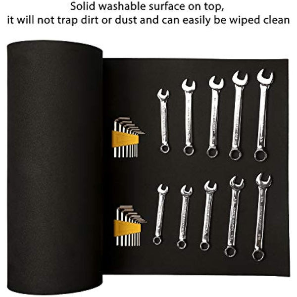 CASOMAN Professional Tool Box Liner, Toolbox Drawer Line - 16 inch(wide) x 16 feet (long), Non Slip Matting Roll, Black