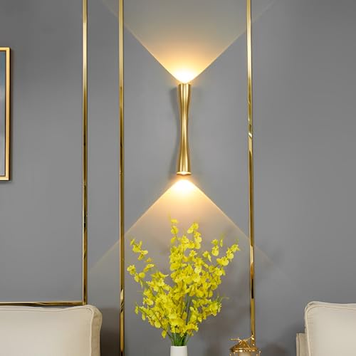 KRUIHAN LED Up and Down Wall Lights Modern Gold Wall Lamp Metal Wall Sconce Lights Indoor Wall Lighting LED Lights for Bedroom,Beside,Living