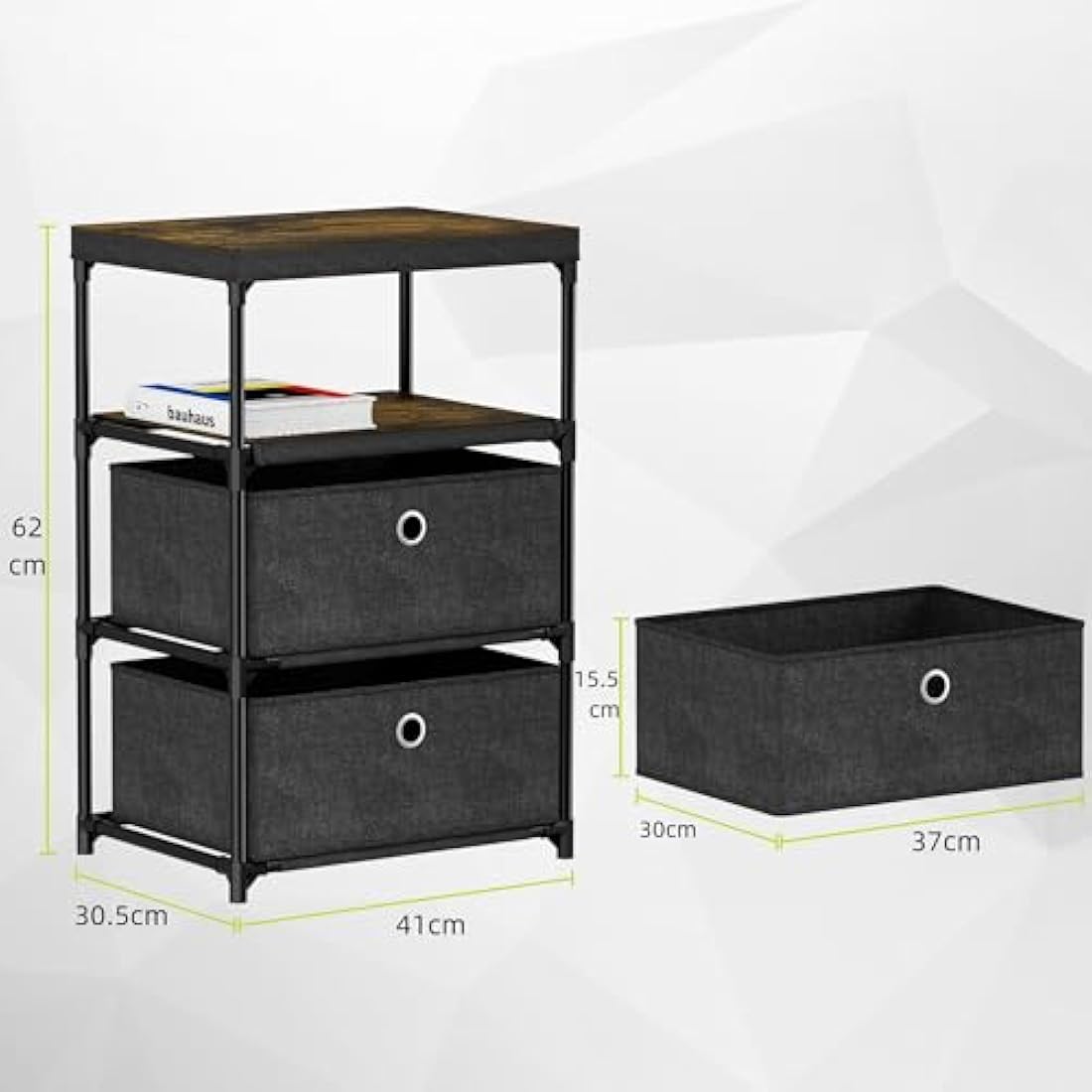 Mutool 4 Tier Side Table, End Table Sofa Side Table with Fabric Drawers for Small Spaces, Nightstand Bedside Table for Living Room Bedroom Kitchen Office, Black