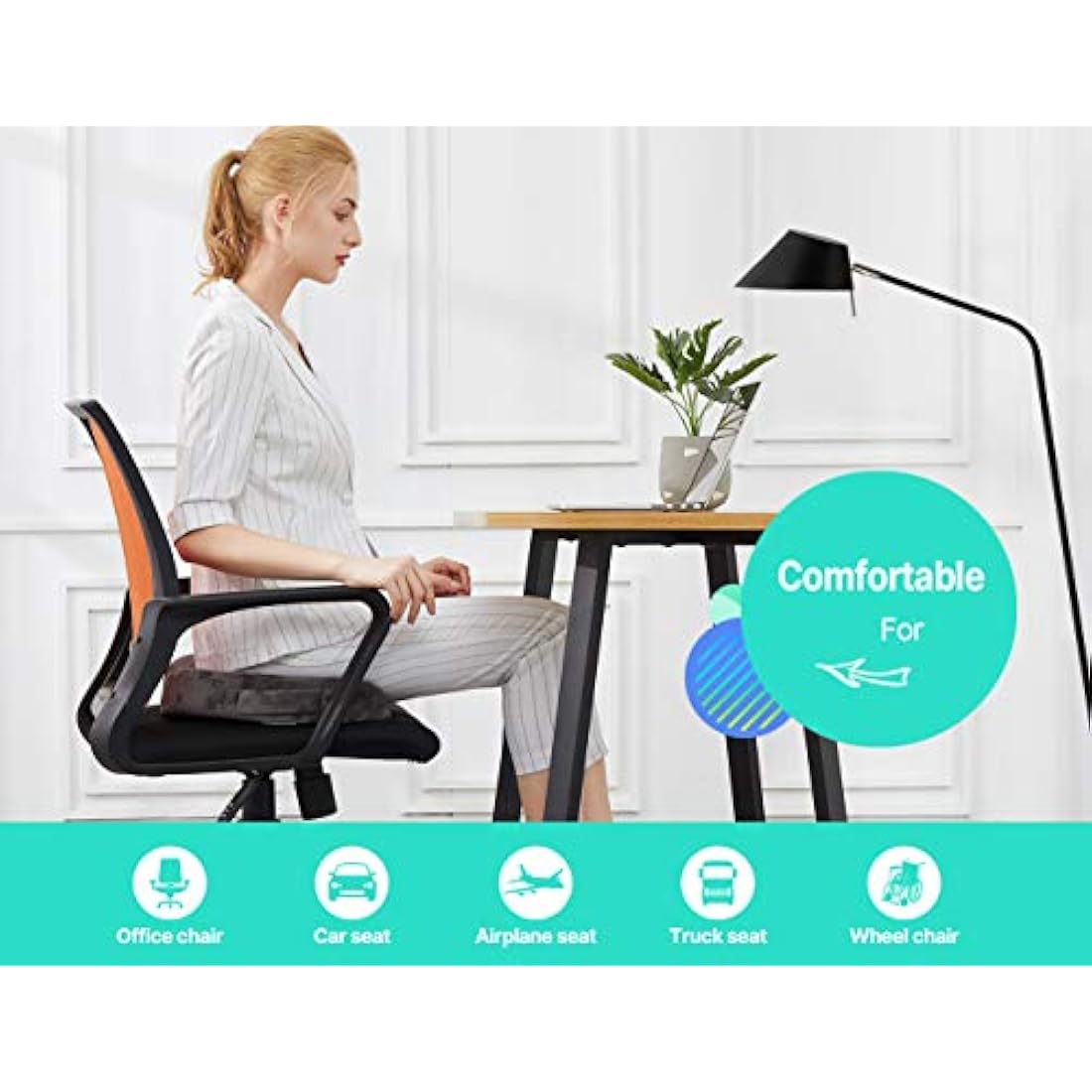 foverhom Gel Seat Cushion for Long Sitting,Office Chair Cushion for Tailbone Pain Relief,Non Slip Orthopedic 50 Density Slow Rebound Memory Foam Car Seat Cushion with Handle and Concealed Zipper