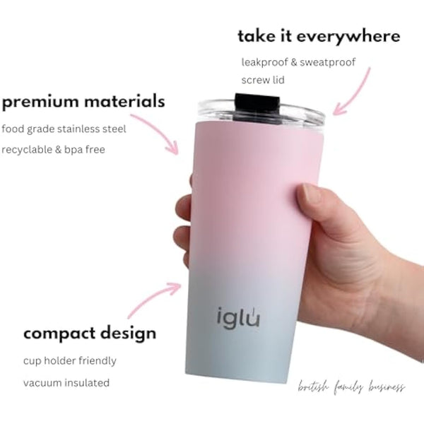iglu Reusable Coffee Cup | Thermal Insulated Stainless Steel Travel Mug with Screw Lid | Leakproof & Double Walled - Great for Hot & Cold Drinks | Premium Eco-Friendly Gift (Ocean Teal, 16oz)