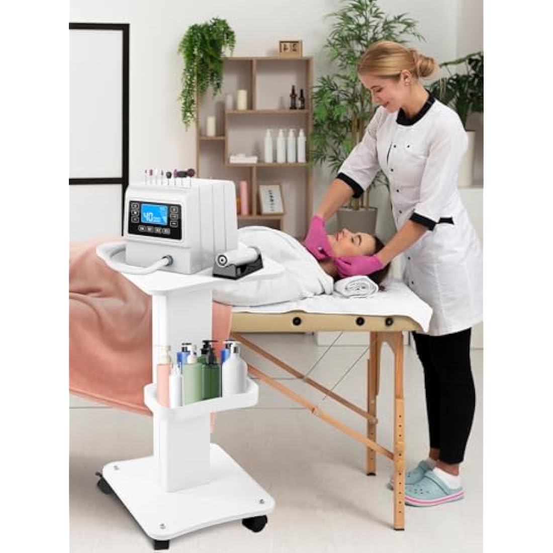 Kalolary Beauty Salon Trolley Cart, Aluminum Alloy Salon Spa Rolling Trolley Stand Mobile Cart with Wheel Beauty Instrument Storage Tray