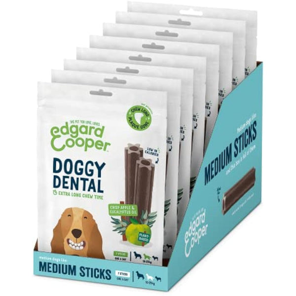 Edgard Cooper Treats Dental Stick, Medium - Eucalyptus & Apple - (8 x 7 stick pack), Natural Dog Chew Sticks, Dental Hygiene, One per Day, Low Calorie, Long Chewing, Fresh Breath