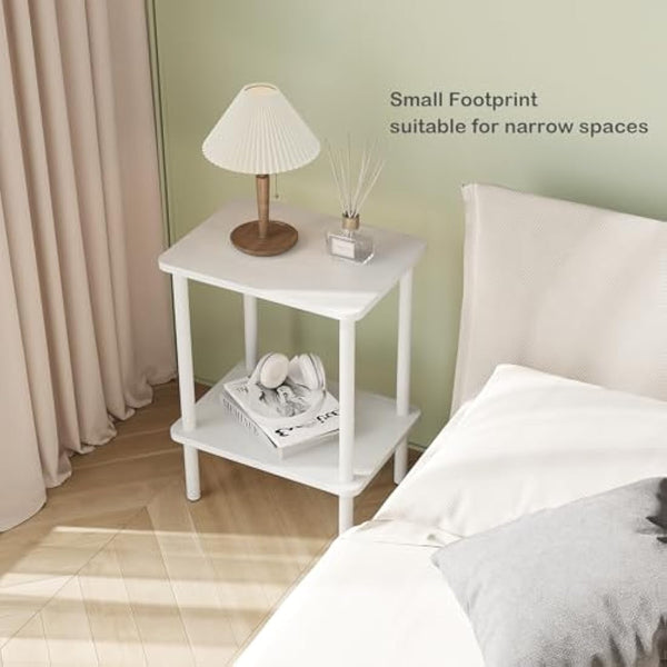 APICIZON 2 Tier Side Table, Narrow End Table with Storage Shelf, Bedside Table Nightstand for Small Spaces, Bedroom, Living Room, Entryway, Farmhouse, No-Tool Assembly, White
