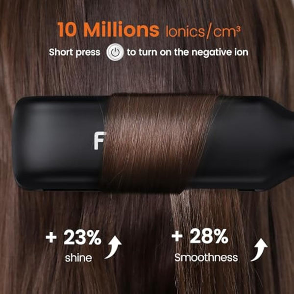 Faszin Professional Hair Straighteners, 42mm Wide-Plate Titanium Negative Ion Flat Iron, 30s Rapid Heating, Real-time Temperature Display, 11 Adjustable Temperature Levels (130-230℃)-Black