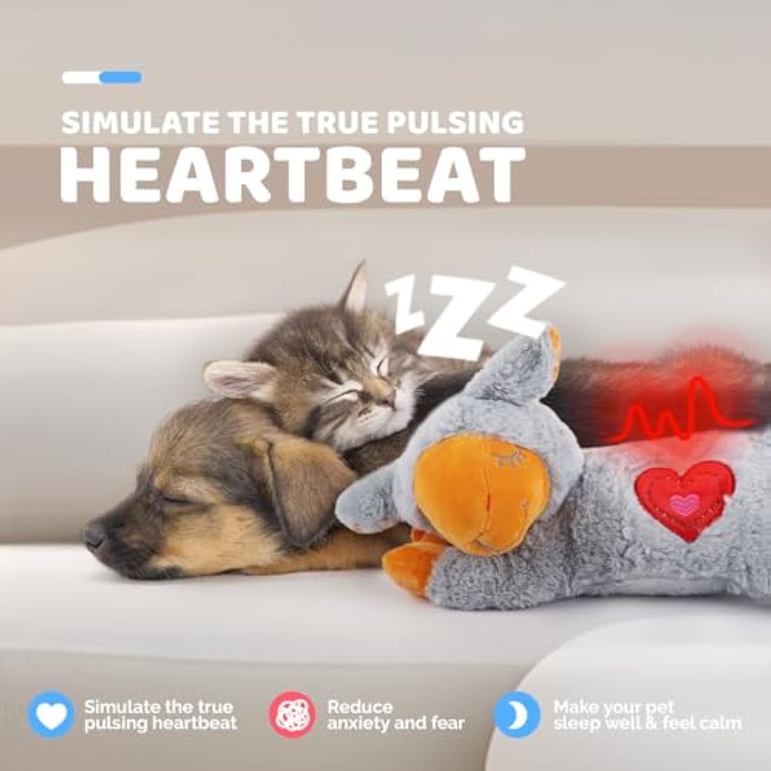 ALL FOR PAWS Puppy Heartbeat Toys Grey Sheep, Dog Behavioral Aid Plush Toy, Pet Snuggle Plush Toy for Puppies Dog with Heartbeating