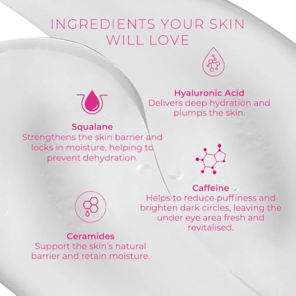 Ella & Jo Wide Awake Eye Gel - Reduces Fine Lines, Wrinkles & Puffiness, Brightens Dark Circles, Anti-Aging with Hyaluronic Acid, Peptides & Caffeine - 20ml