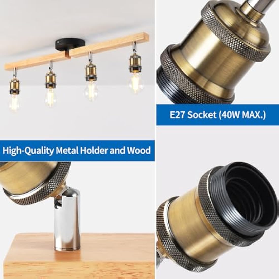 ANWIO Kitchen Lights Ceiling,4 Way Ceiling Lights Fitting,Bedroom Light Ceilings with E27,Adjustable Spotlight Bar Lighting,Living Room Lounge Light Ceilings Fittings (NO Bulbs)