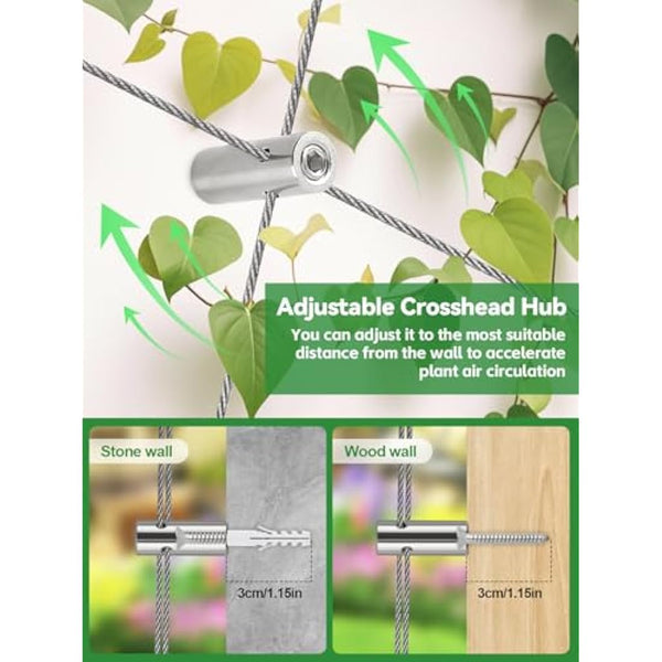 185PCS Garden Wire Trellis for Climbing Plants, Kalolary 30M Stainless Steel Heavy Duty Wire Trellis Kit Wall Plant Climbing T316 Steel Wire Rope Cross Clamp Cable Trellis System Kit for Flower Vines