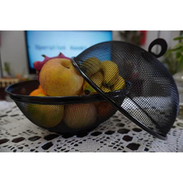 Fruit Basket With Lid - Snacks Fruit Bowl - Metal mesh baskets Wire Basket food covers for outside mesh Fruit Bowl For Fruits Vegetables Snacks - ( 2 Fruit Baskets + 2 Lids; 4 Pieces Total Total )