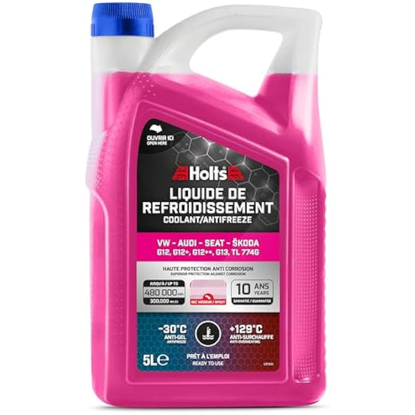 Holts HAFR0006B Antifreeze Coolant for Car VW-Audi-Seat-Skoda G12, G12+, G12++, G13, G12 EVO 10-year 300k mile long life protection to -30°C, Pink, 5 Litre