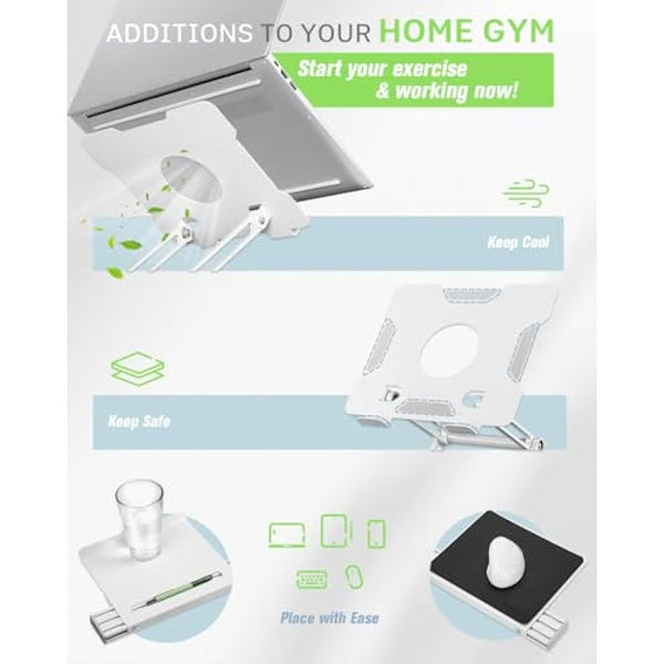 INMAKER Treadmill Desk Attachment, Universal Desk for Treadmill Adjustble Height Width, Aluminum Treadmill Laptop Holder White