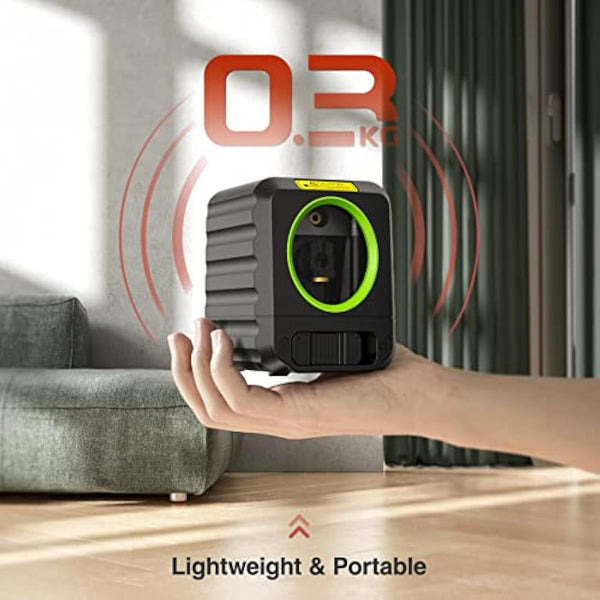 Huepar Self-Leveling Laser Level with Red Beam Cross Line Laser - Vertical and Horizontal Line, 100ft Alignment Tool for Picture Hanging and DIY Application, Battery Included