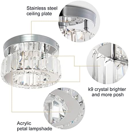 diisunbihuo Mini Crystal Chandelier Big Crystal Ceiling Lamp Round LED Pendant Light for Hallway Stairecase (Cool White)