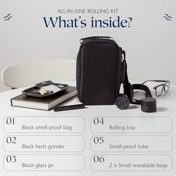 Smell Proof Bag with Combination Lock – Complete Rolling Box Set with Smell Proof Bag, Grinder, Rolling Tray and Tube – Portable Box for Outdoor, Festival, Party