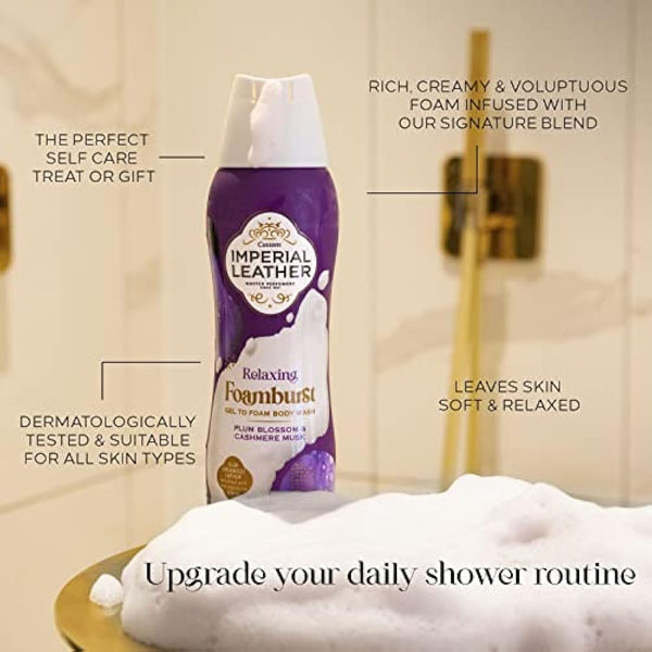 Imperial Leather Foamburst Relaxing Shower Gel, Plum Blossom & Cashmere Musk Body Wash, Luxurious Foam Lather, Gentle Skin Care, Bulk Buy, Pack of 6 x 200ml