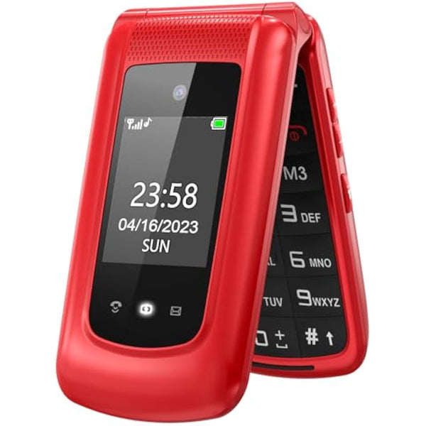 uleway Big Button Mobile Phone for Elderly Sim Free Unlocked Flip Senior Mobile Phone with SOS Button Torch Camera Bluetooth Loud Speaker Easy to Use for Senior (2G-Red)