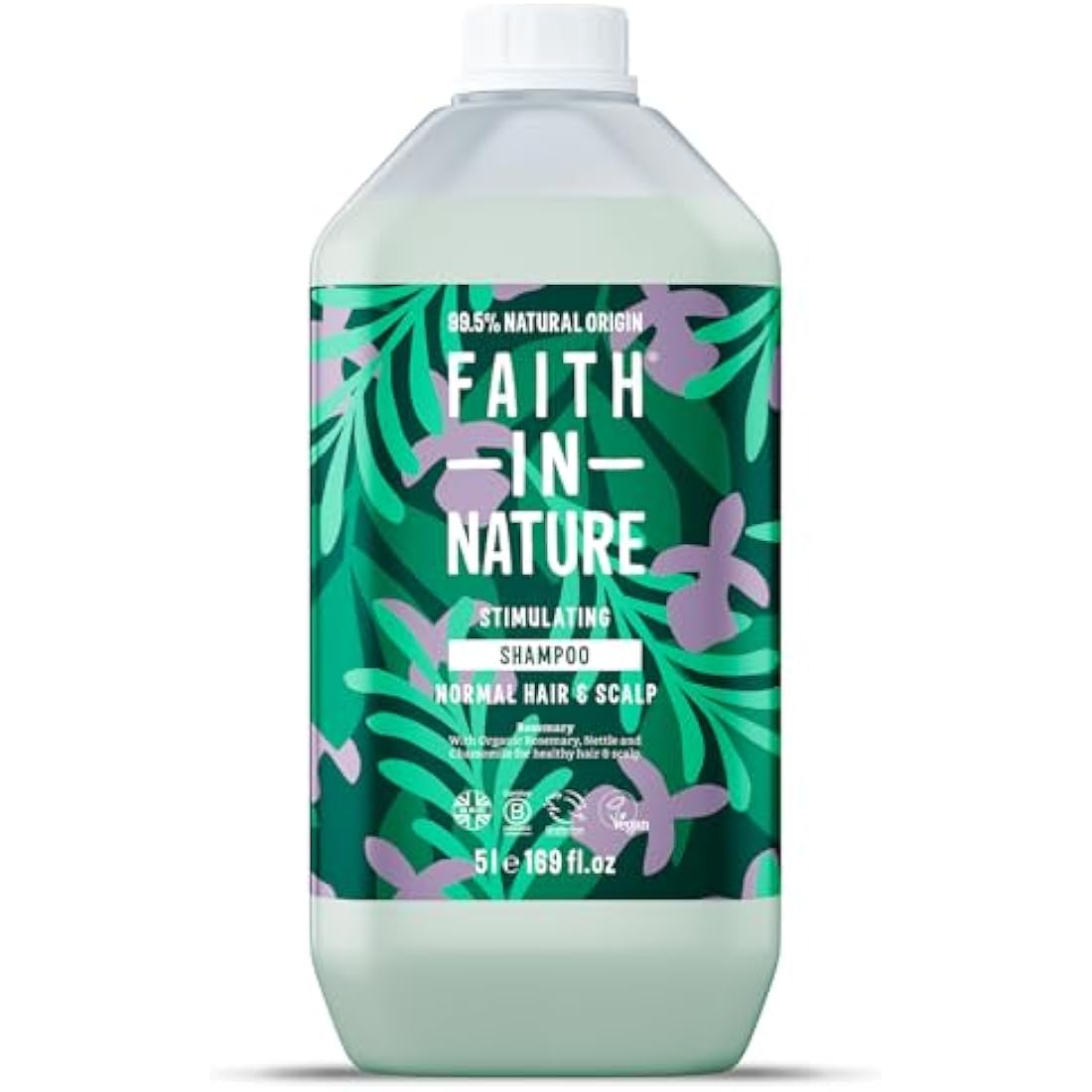Faith In Nature Natural Rosemary Shampoo, Stimulating for Normal Hair & Scalp, Vegan & Cruelty Free, No SLS, Silciones or Parabens, 5L Refill Pack