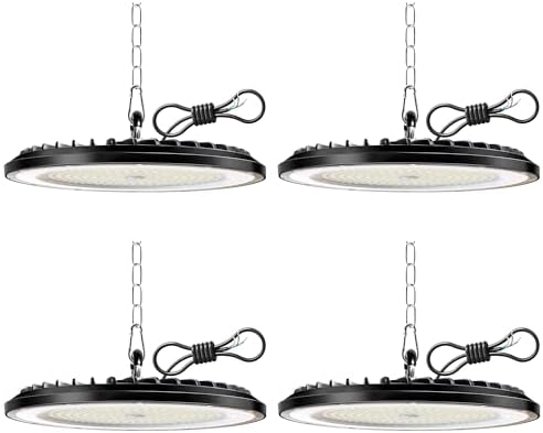 4 Pack 150W UFO LED High Bay Light 22500LM, 6000K Super Bright Workshop Lighting, IP65 Waterproof LED Garage Industrial Lights, Commercial Bay Lighting for Workshop, Warehouse, Garage, Factory