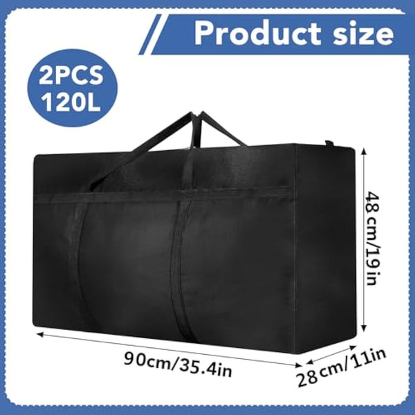 2 Pcs 120L Large Storage Bag, Extra Large Storage Bag with Zips for Moving Storage Clothes Bedding Duvet Quilt Blankets Waterproof Jumbo Storage Bags Moving Totes Christmas Storage Containers