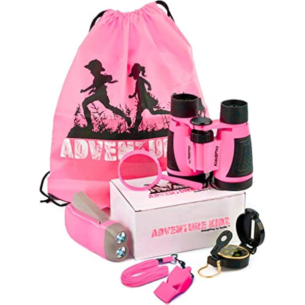 Adventure Kidz Outdoor Exploration Kit, Children’s Binoculars, Flashlight, Compass, Fox Whistle, Magnifying Glass, Backpack. Great Gift Set for STEM, Pretend Play, Ages 3+