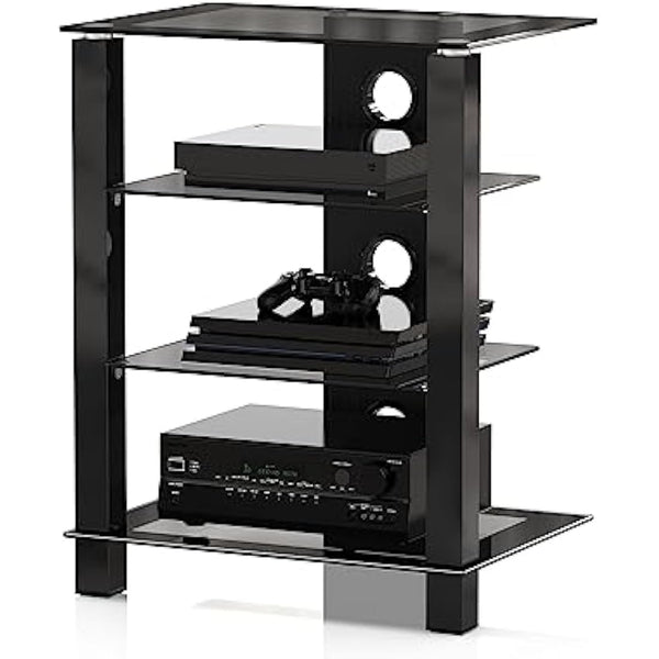 FITUEYES Hifi Stand 4 Tiers Glass TV Stand HIFI Rack Stand Cabinet with Cable Management