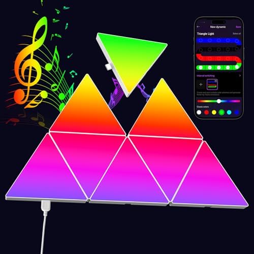 Kangtaixin Triangle LED Light Panels - 8 Pack Triangle Wall Light DIY Geometry Splicing Module Rhythm Lamp with App Control & Music Sync for Gaming Setup, Bedroom, and Streaming Room