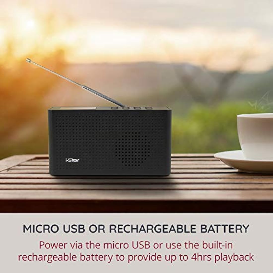 i-Star DAB Radio Portable, DAB Plus/DAB Radio, FM Radio, Small Radio, Digital Radio Mains Powered or Battery, USB Charging, Headphones AUX Port, Sleep Timer