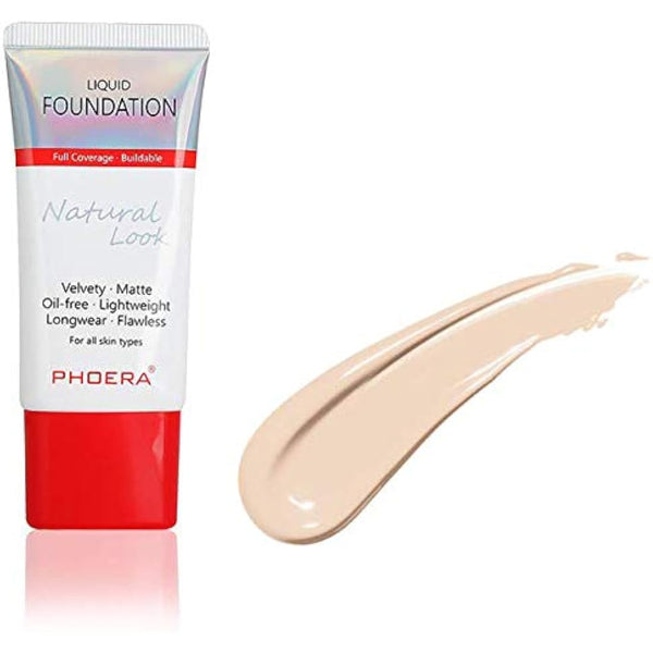 AQUAPURITY PHOERA Full Coverage Foundation New Formula Waterproof Long Lasting Oil Free Velvet Matte Liquid Foundation for Oily Skin Flawless Makeup Base Cream Concealer (104B Sand Beige…)