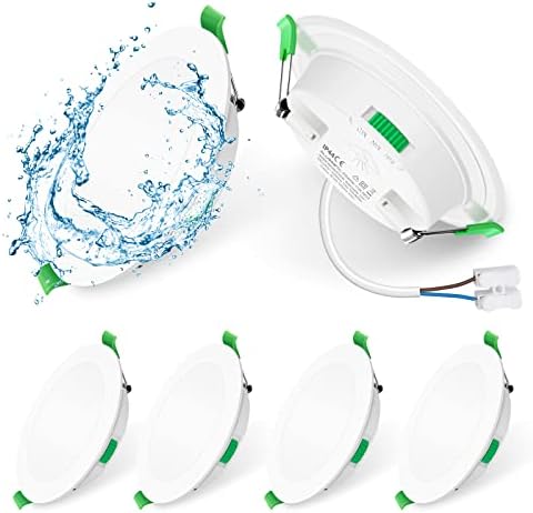 ALUSSO 7W LED Recessed Ceiling Lights IP65 Bathroom Downlights, Dimmable Ultra Slim 30mm LED Spot Lights, Warm White/Neutral White/Cool White Adjustable Round Ceiling Spot, Φ90-100mm Hole, 6 Pack