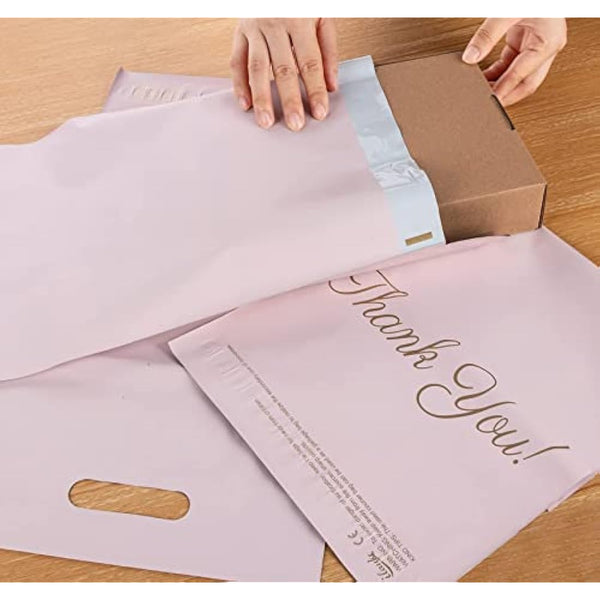 Mailing Bags, 60pcs Rose-Gold Poly Mailers 10x14 Inch(250 x 350mm) with Handle and “Thank You” Self Seal Waterproof Envelope Shipping Bags for Assorted Post Shipping Parcels Package Bags