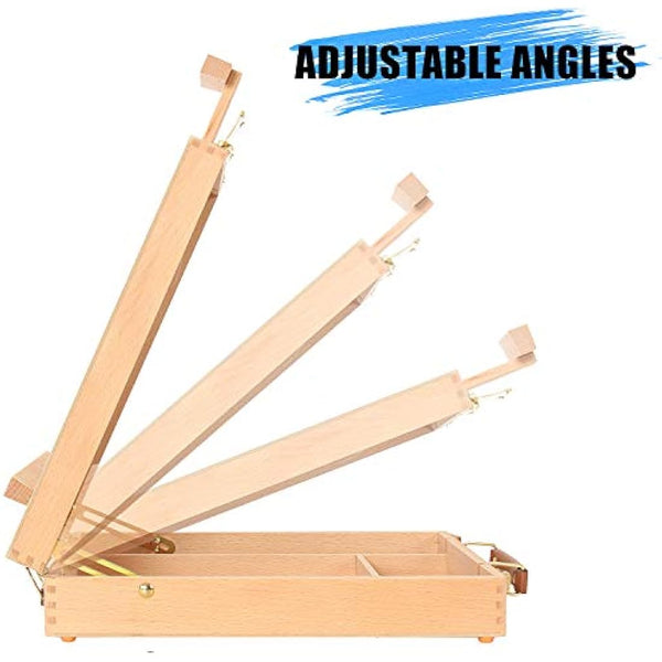 Art Supplies Box Easel Sketchbox Painting Storage Box, Adjust Wood Tabletop Easel for Drawing & Sketching Student