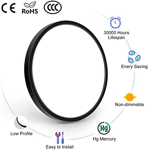 inShareplus 15.7inch LED Flush Mount Ceiling Light, 32W Black Daylight White 5000K Super Bright, Thin Flat Modern Ceiling Lights Fixture, Super Bright Ceiling Lamp for Bedroom, Living Room, Office