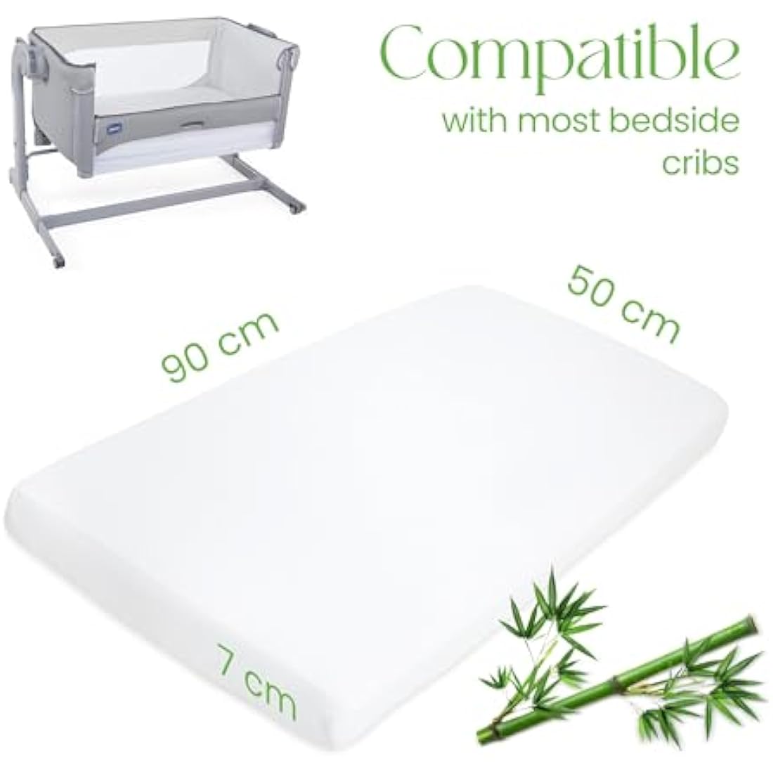Crib Mattress Protector 50x90cm – Waterproof 100% Bamboo Baby Mattress Protector – Soft Breathable Fitted Cot Cover for Crib – Hypoallergenic and Washable Sheet for Infant Bedding