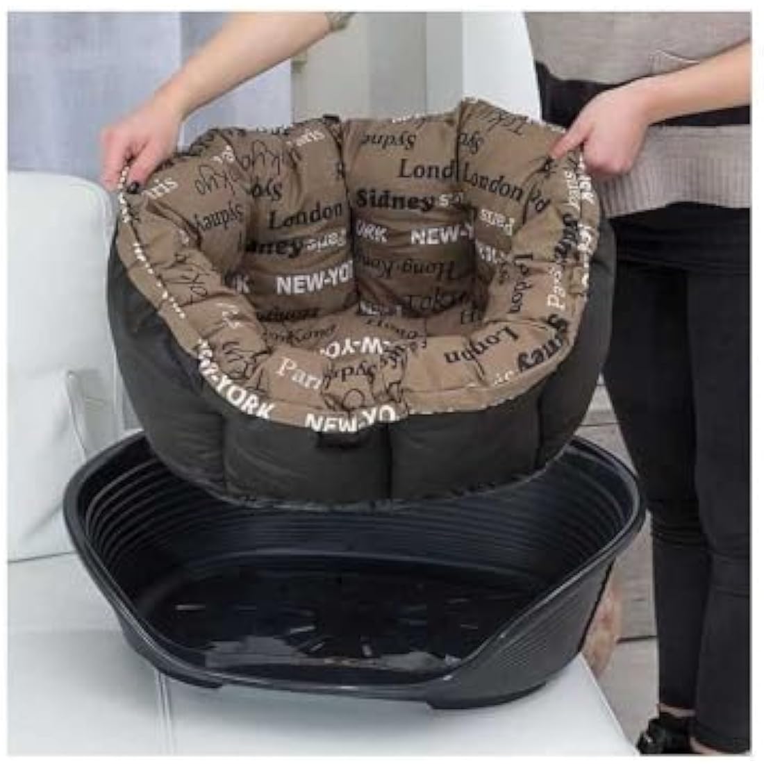 Ferplast Plastic Dog and Cat Bed with Padded Dog and Cat Cushion SOFA' Dog Bed with Padded Cushion, Washable, 73 x 55 x 27 cm