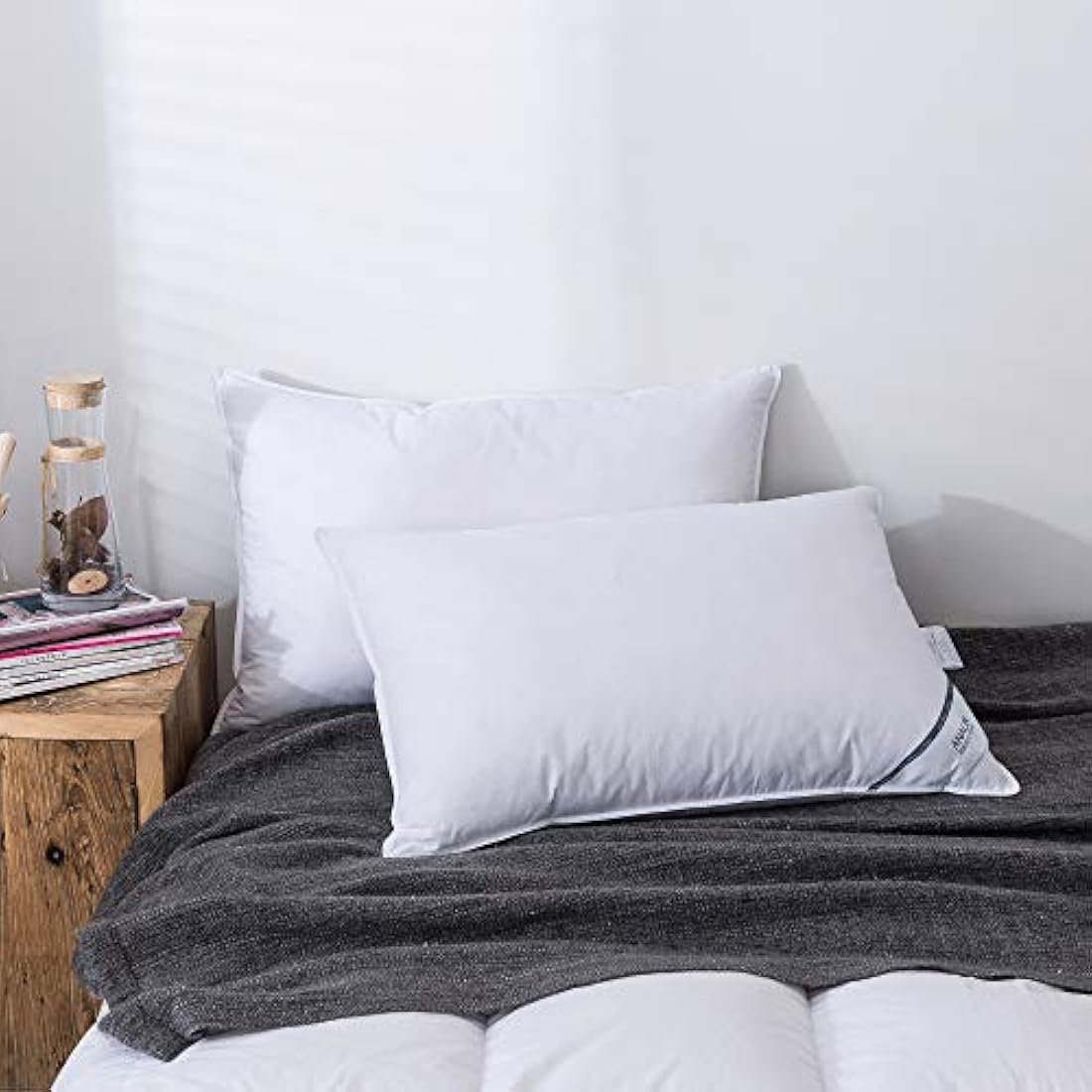 ANALIN 2 Pack Goose Feather Down Pillows, 100% Cotton Shell, Non-allergenic & Anti dust mite, Soft Hotel Quality Pillows (15% Goose Down)
