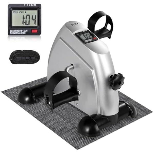 AGM Mini Exercise Bike Pedal Sit Down, Under Desk Bike with LCD Display for Legs and Arms, Non-Slip Mat Included