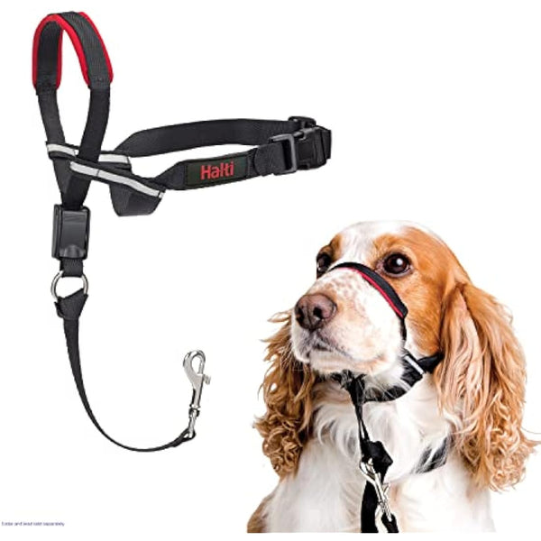 HALTI Optifit Headcollar Size Medium, Dog Head Harness to Stop Pulling on the Lead, Easy to Use, Adjustable & Reflective Head Collar for Dogs, Professional Anti-Pull Training Aid, Black