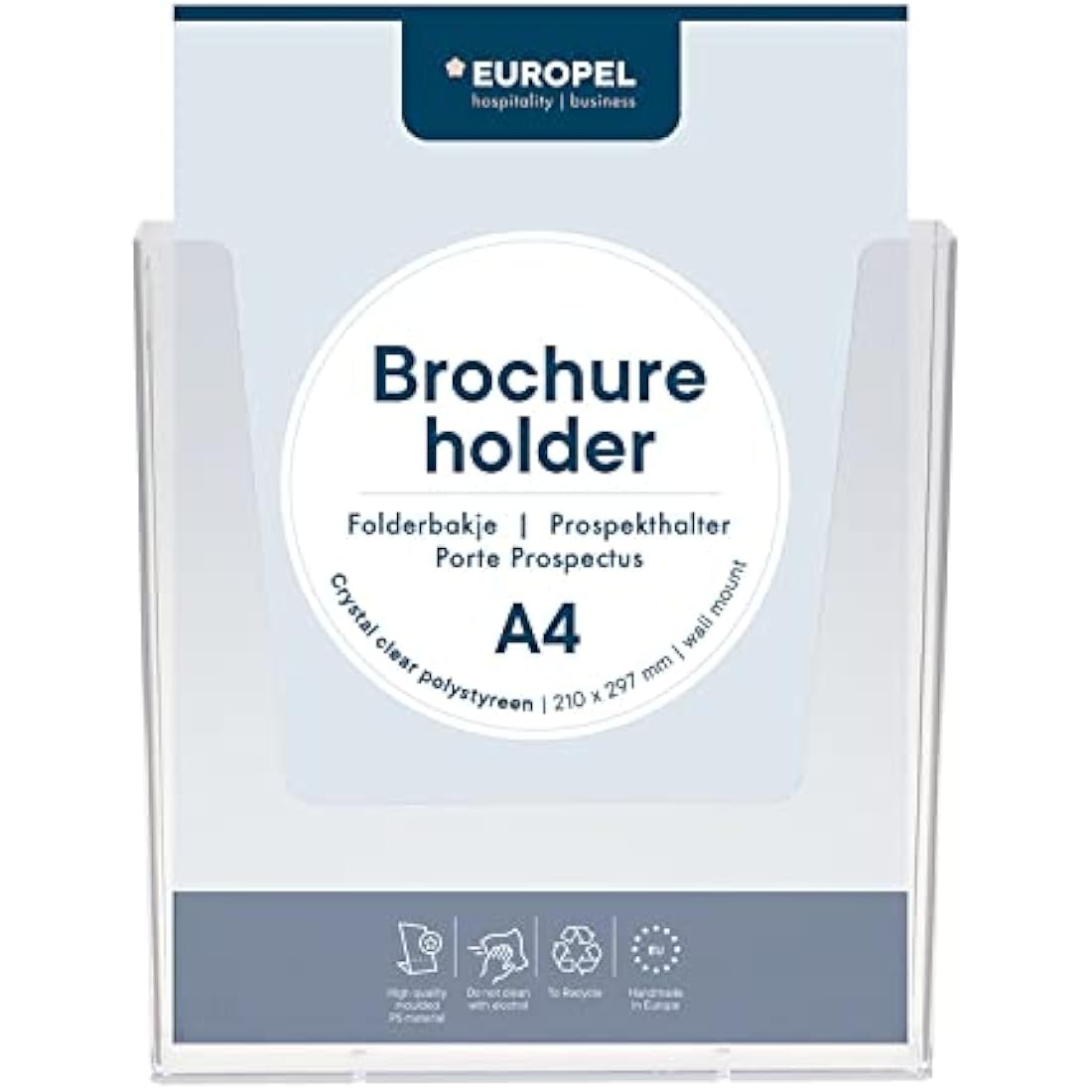 Europel Wall Mounted Brochure Holder | for A4 Size | Crystal Clear Acrylic Literature Stand & Dispenser | Booklet, Flyer & Menu Display & Dispenser for Office, Restaurants & Reception | Portrait