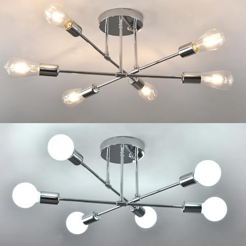 Hudi Fyier Modern Chandelier Light Fixtures, 6 Lights Modern Semi Flush Mount Ceiling Light, Pendant Lighting for Living Room Bedroom Dining Room Kitchen Office