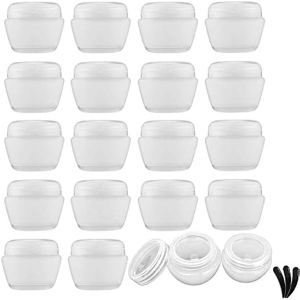Alledomain 20 Pieces 10ml / 10g Empty Clear Cosmetic Pots with 3 Mini Spatula, Plastic Refillable Travel Sample Container Jars with Lids and Inner Liners for Makeup Creams Lotions Beauty Nail