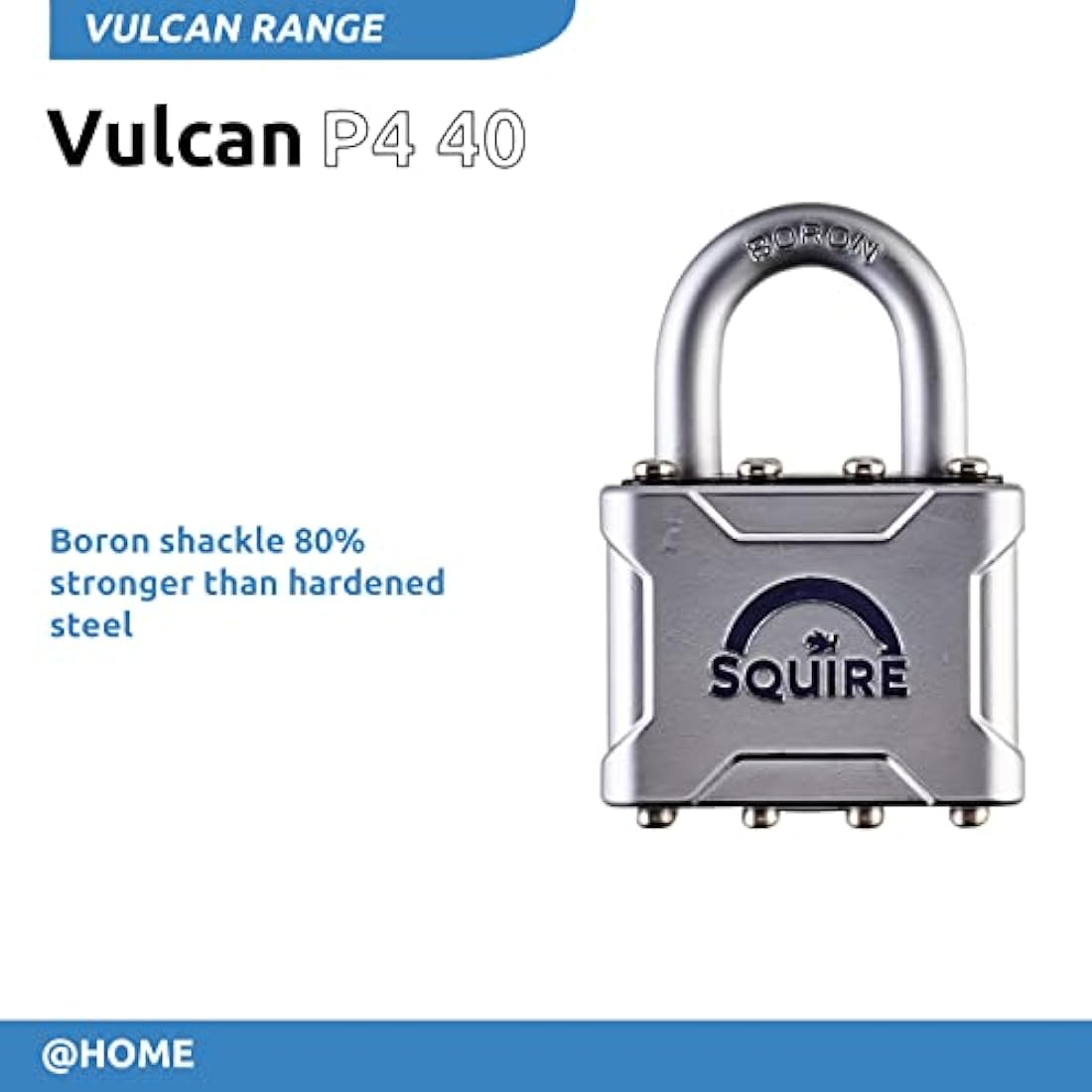 Squire Heavy Duty Padlock (Vulcan P4/40) - Toughest Open Shackle Vulcan Padlock - Steel Cast Alloy for Corrosion Resistance - Weatherproof Lock for Home, School & Shed (Silver, 40 mm)