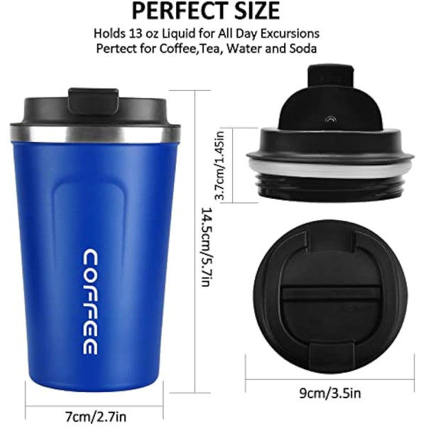 MOMSIV Coffee Cup, 380ml Vacuum Reusable Leakproof Double Wall Coffee Cup, Insulation Stainless Steel Eco-Friendly Travel Office Mug for Hot Coffee Tea and Cold Drinks (Diamond Blue)